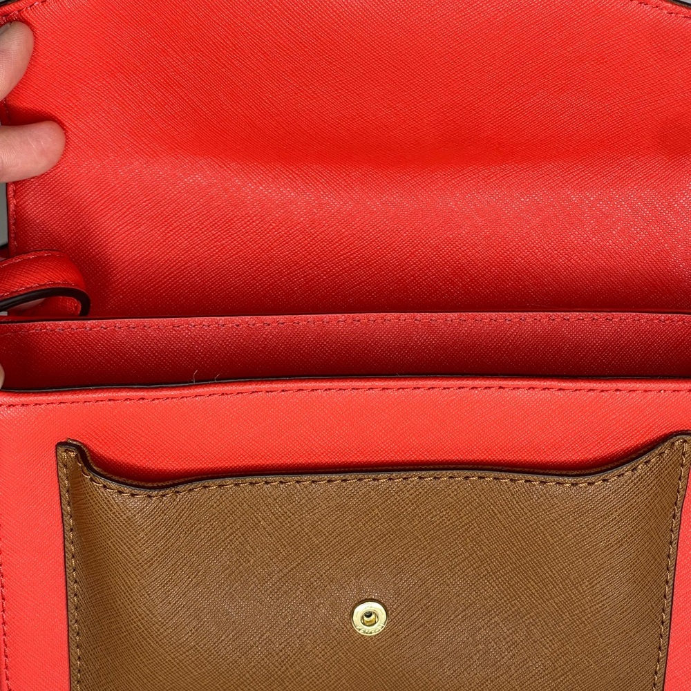 NWOT MICHAEL KORS GREENWICH COLOR POCKET SMALL FLAP CROSSBODY BROWN ORANGE RED - Picture 10 of 12